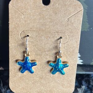 Blue Starfish Earrings Hand Crafted Adorable Summertime Fun NWT